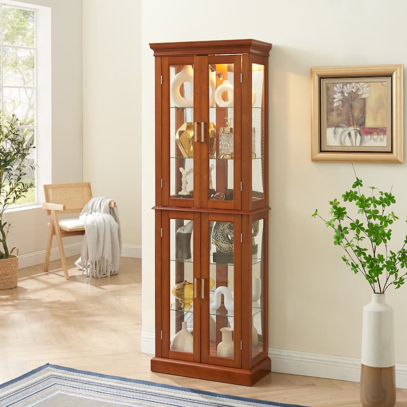 Lighted Curio Diapaly Cabinet,Adjustable Shelves,Mirrored Back Panel,Tempered Glass Doors (6 Tier),(E26 light bulb not included)