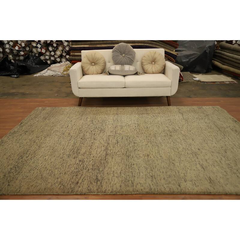 Hand Knotted Oriental 100% Wool Carpet Modern Modern Beige & Ivories Gabbeh Area Rug - 9' 6'' X 6' 7''