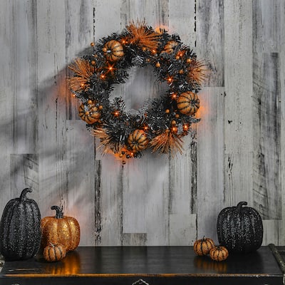 20" LED Battery Operated Timer Halloween Wreath