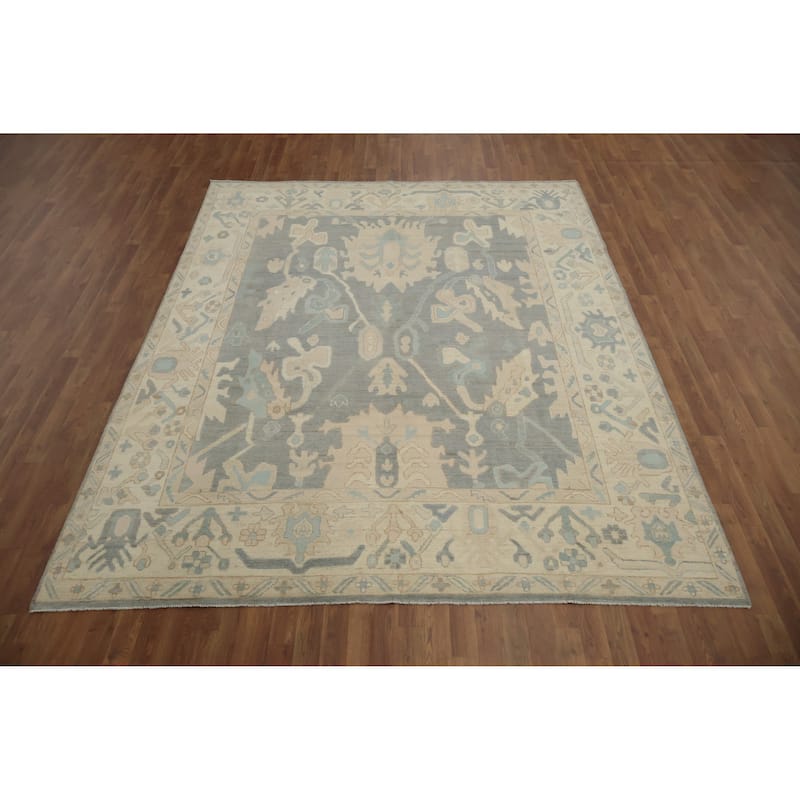 Hand Knotted Oriental 100% Wool Carpet Transitional All-Over Greys & Charcoal Oushak Area Rug - 9' 11'' X 7' 10''