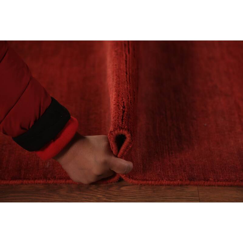 Red Modern Gabbeh Oriental Runner Rug Hand-Knotted Wool Carpet - 3'4" x 16'2"
