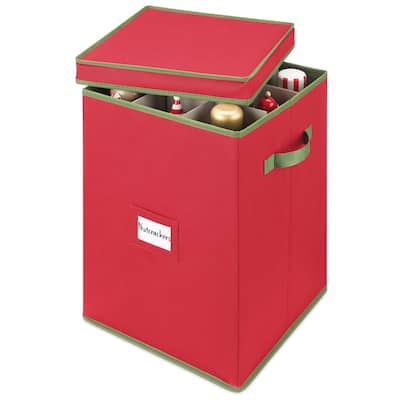 Whitmor Holiday 9-Section Figurine Storage - Red w/Green Trim