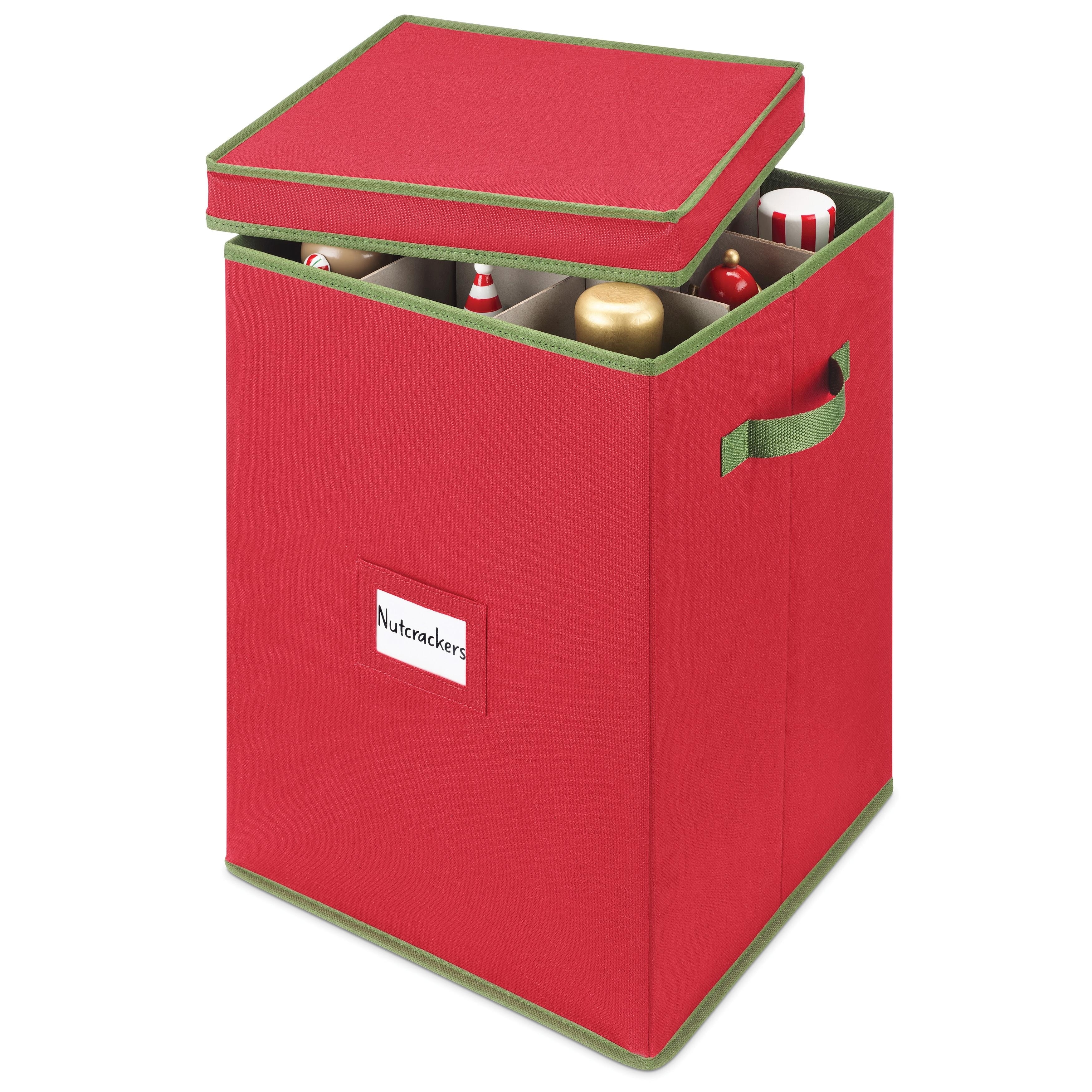 Whitmor Holiday 9-Section Figurine Storage - Red w/Green Trim