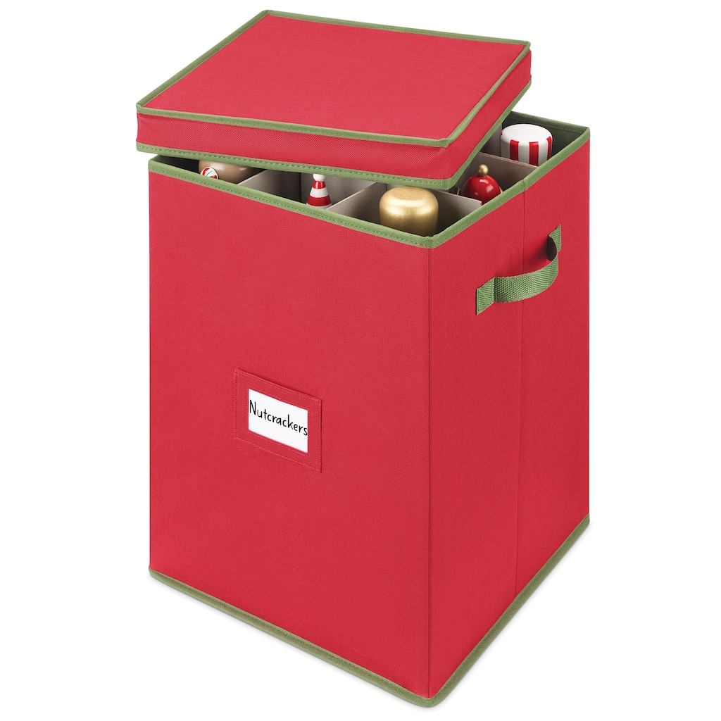 Whitmor Holiday 9-Section Figurine Storage - Red w/Green Trim