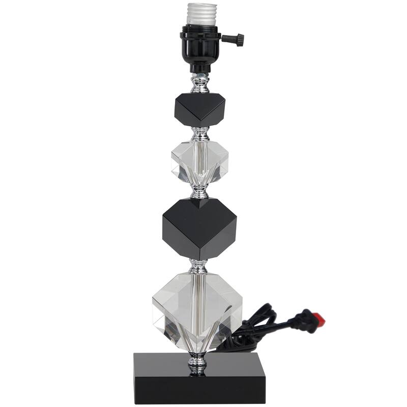 Clear Crystal Geometric Diamond Inspired Room Table Lamp with Black Crystal Base and Black Shade