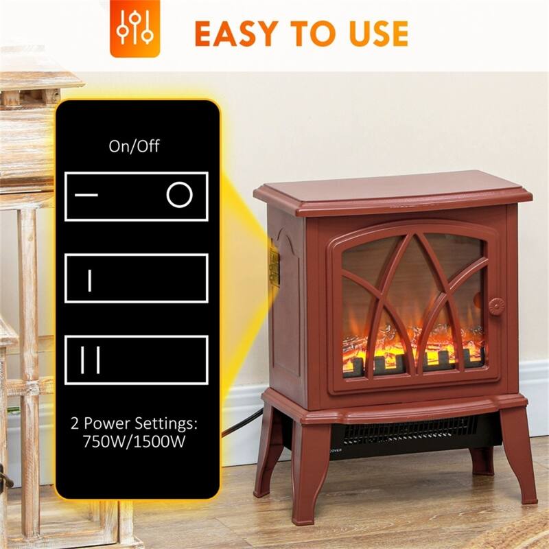 Flame Effect Electric Fireplace Heater Auto Shut-Off Overheat - 14.25" W x 9.5" D x 18" H