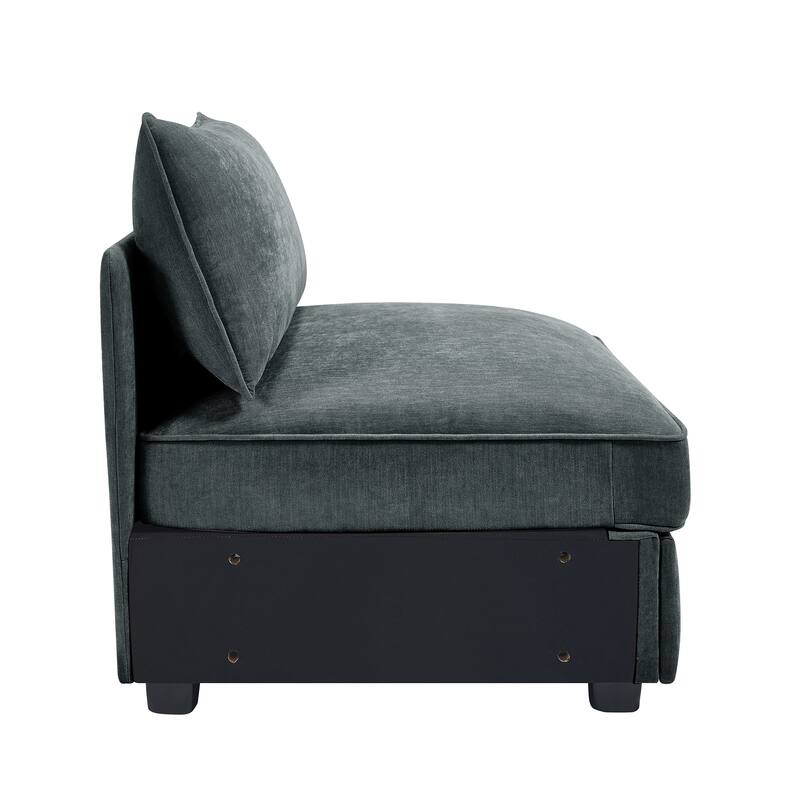 Armless Velvet Grey Chenille Sofa with Storage and Multiple Configurations