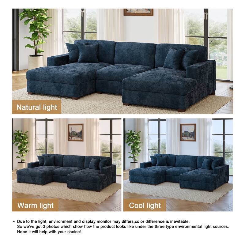 Modern Upholstered Chenille Modular Sectional Sofa with 2 Chaise