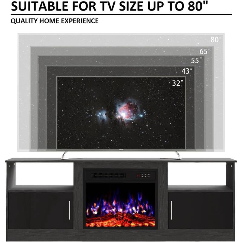 BOSSIN 70-inch TV Stand with 23" Electric Fireplace, Modern High-Gloss Entertainment Center for TVs up to 80" for Living Room