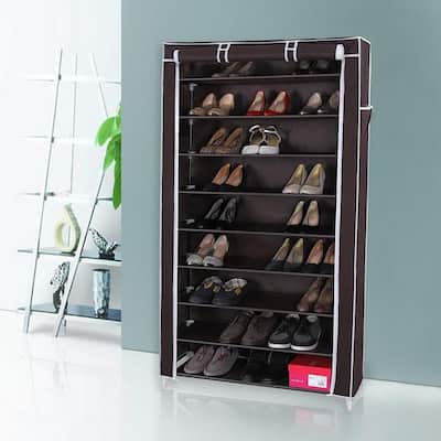 10 Tiers Storage Closet Organizer Shoe Rack w/Cover 4 Colors