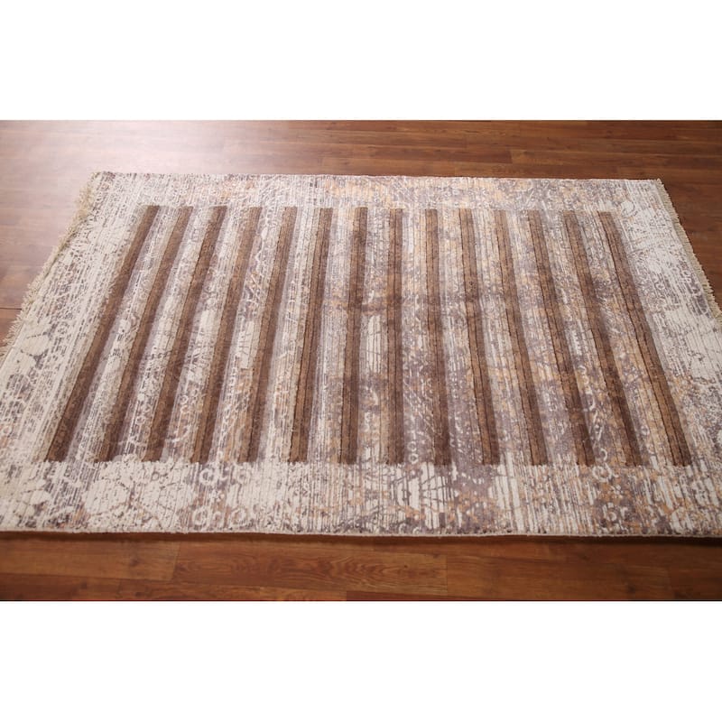 Modern Striped Abstract Accent Rug Wool Carpet - 4'0"x 6'0"