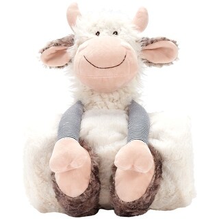 Mina Victory Plush Lines Cow Plush W/Blanket 7" x 17" Ivory Indoor - 7" x 17"
