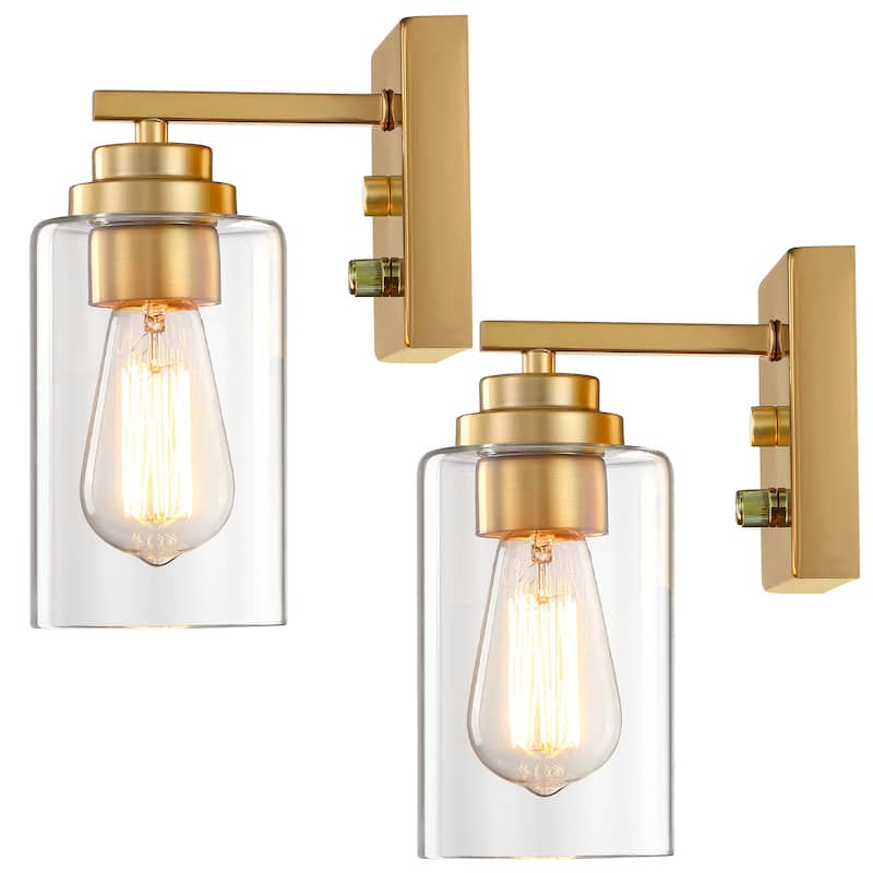 2-Light Dimmable Bath Vanity Light Wall Sconce Glass Shade(Set of 2)