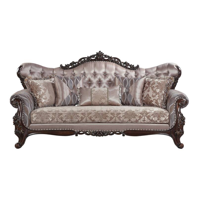 Ferria Light Taupe and Antique Oak Sofa with 5-Pillow