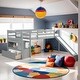 preview thumbnail 1 of 19, Twin Low Loft Bed with Stairs and Slide, White Grey