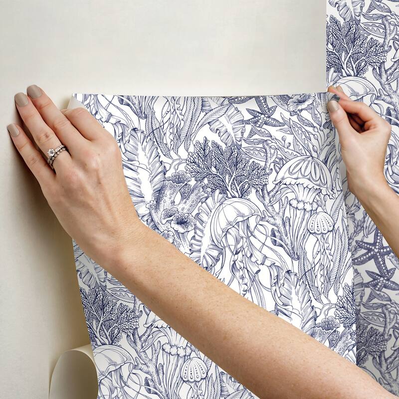 NuWallpaper Under the Sea Navy Blue Peel and Stick Wallpaper - N/A