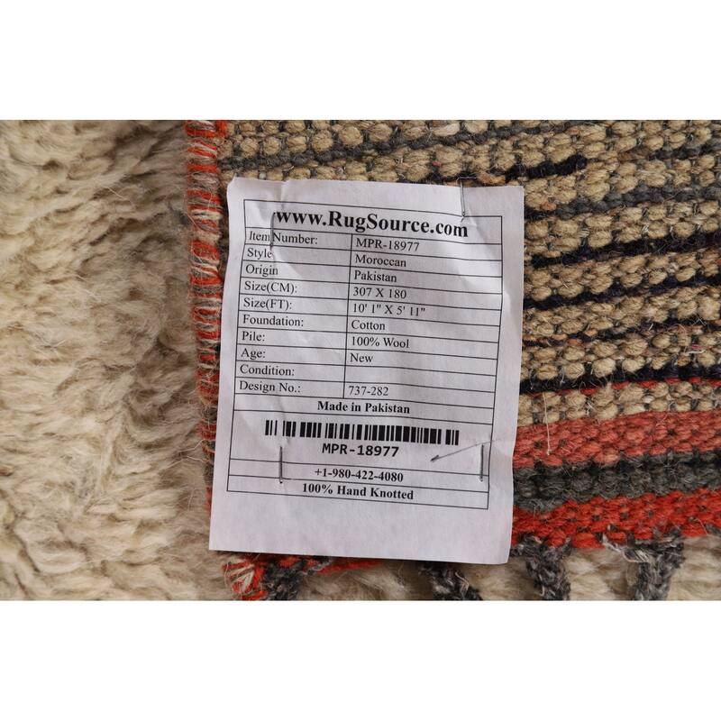 Geometric Plush Moroccan Oriental Area Rug Handmade Beige Wool Carpet - 5'11" x 10'1"