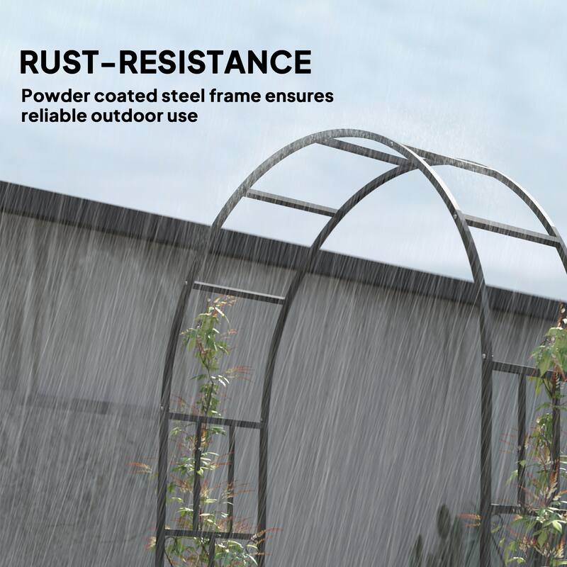 Black Steel Garden Arch Trellis Powder-Coated Outdoor Arbor for Climbing Plants Walkways Patios - 59.1" W x 15.7" D x 87.8" H