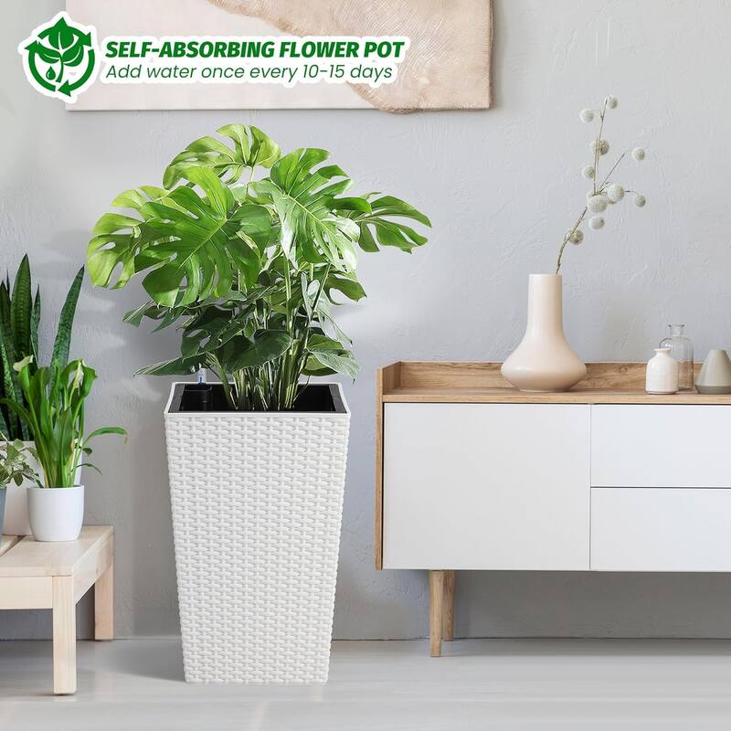 Planters Set of 2, Outdoor＆Indoor Planter Pots, Automatic Watering,High Front Porch Planter Pots