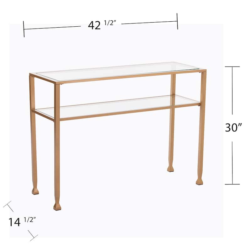 SEI Furniture Price Matte Gold Metal Console Table with Shelf and Tempered Glass