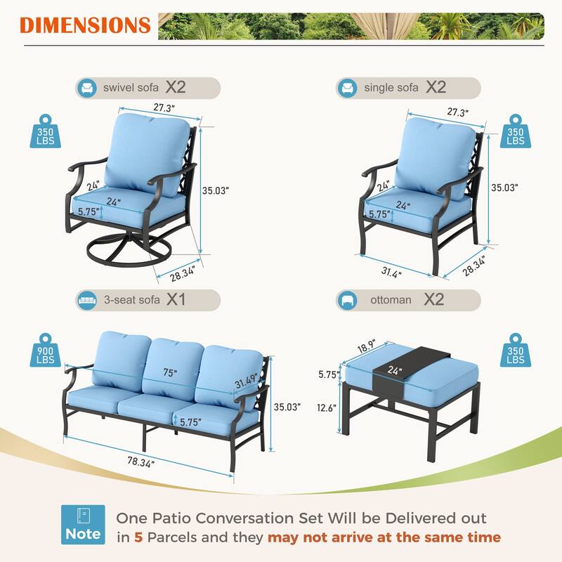 MAISON ARTS 6/7-Piece Patio Conversation Sets, Sofa Set with 2/4 x Single Chairs, 1 x 3-seater Sofa and Coffee Table/Ottomans