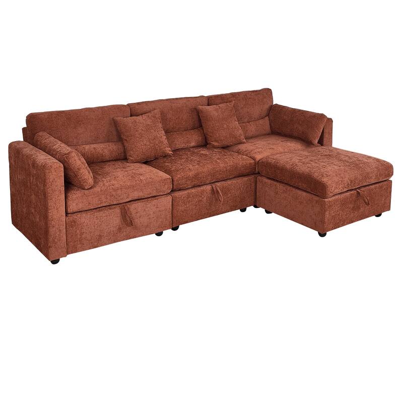 Chenille Modular Sectional Sofa with Right-Arm Chaise & Middle Seat - Brown