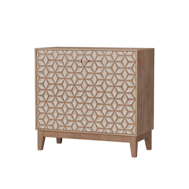 Anmytek Farmhouse Geometric Storage Cabinet Rustic Weathered Wood 2 Doors and Adjustable Shelves