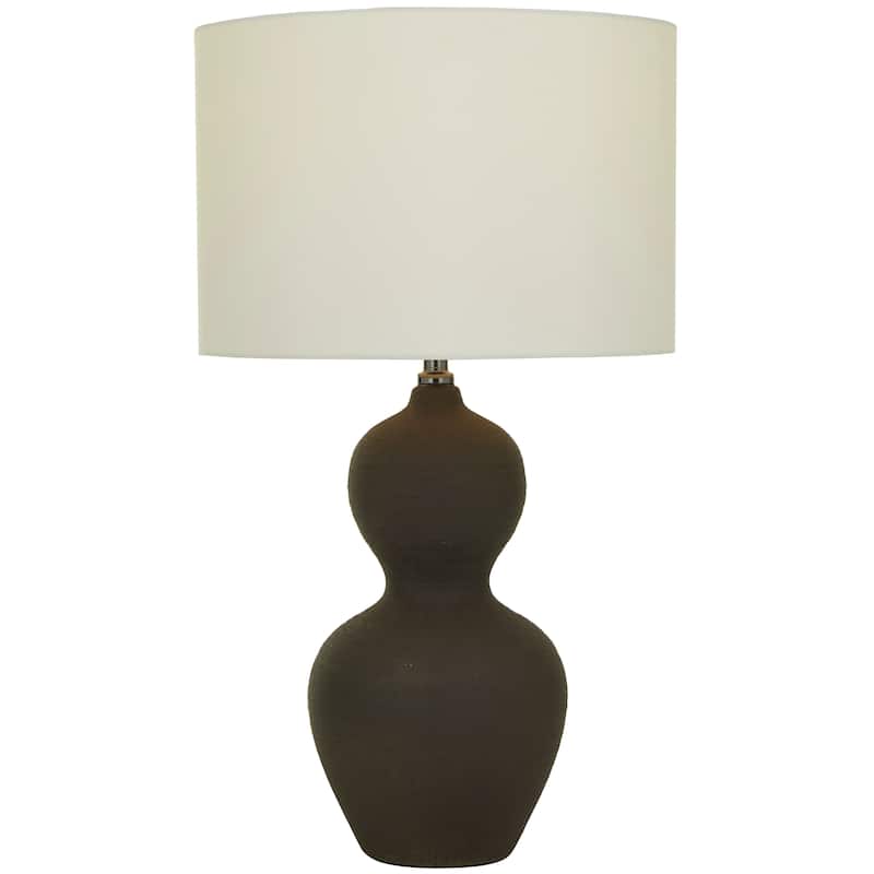 CosmoLiving by Cosmopolitan Black Ceramic Gourd Style Base Room Table Lamp with Drum Shade