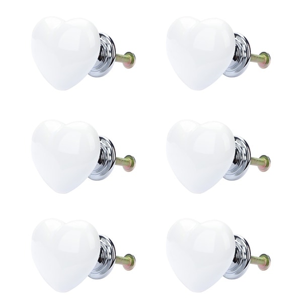 6pcs Ceramic Knobs Drawer Heart Shaped Pull Handle Furniture Door Cabinet Cupboard Wardrobe Dresser Replacement White