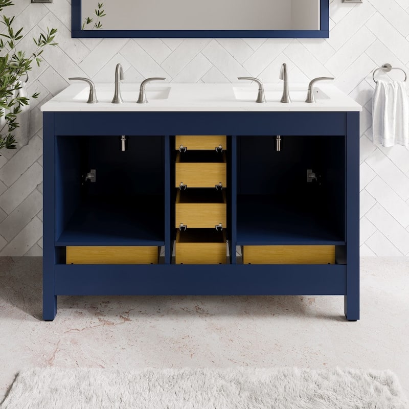 Aberdeen 48 in. Blue Double Sink Vanity with Carrara Quartz Top & Undermount Sinks
