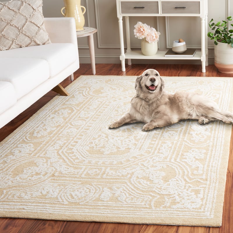 SAFAVIEH Handmade Ebony Tammy Modern Wool Rug - 6' Round - Ivory/Gold