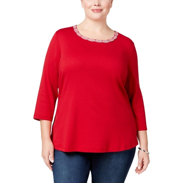 Karen Scott Womens Plus Pullover Top Cotton 3/4 Sleeves