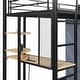 preview thumbnail 67 of 78, Full Size Metal Loft Bed with Workstation Desk, Built-In Shelves, LED Light Strip, Power Outlet & Hanging Wardrobe Storage