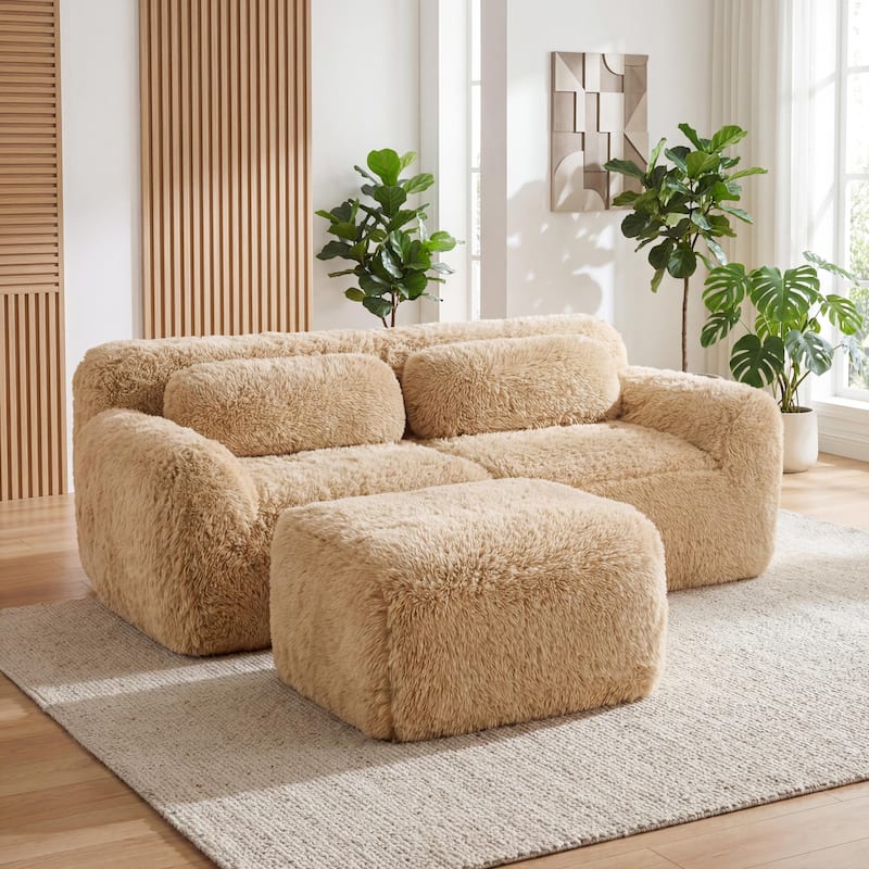 Homy Casa Light Khaki Modular Sectional Sofa, Soft Plush Fabric Cloud Couch with Anti-Slip Base & Decorative Pillows