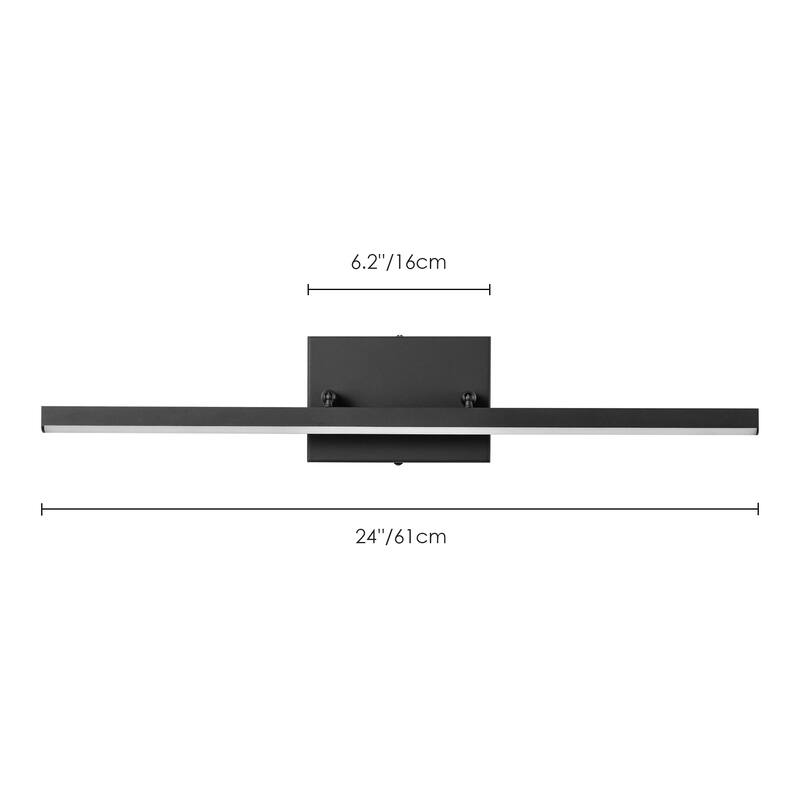 1-Light Modern Black Aluminum Linear Wall Light Strip Dimmable Integrated LED Bathroom Vanity Light
