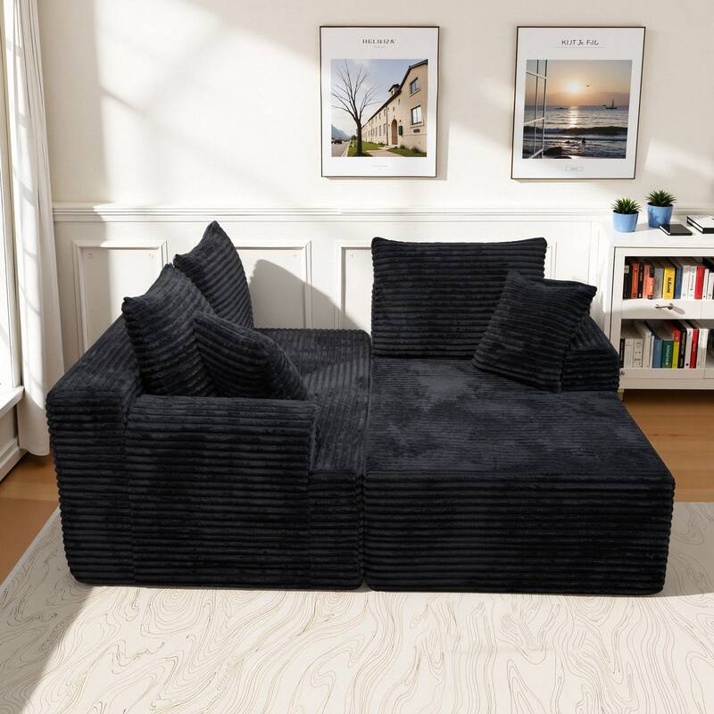 L-Shaped Corner Sectional Sofa Set with Side Chaise Lounge, Soft Foam Cushion Modular Sofa Corduroy Leisure Couch