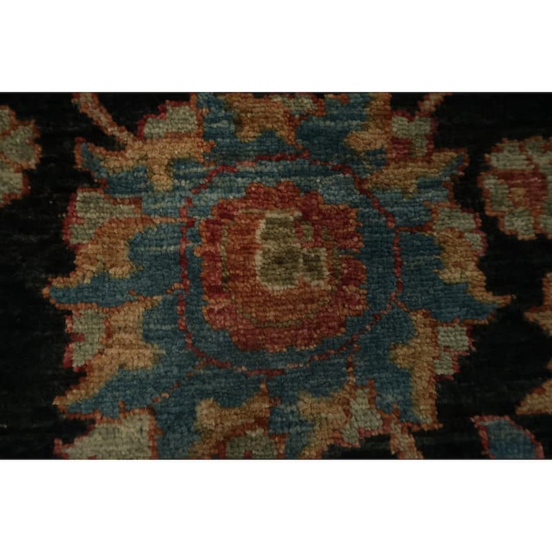 Hand Knotted Oriental 100% Wool Carpet Traditional All-Over Black Peshawar Area Rug - 10' 4'' X 7' 0''