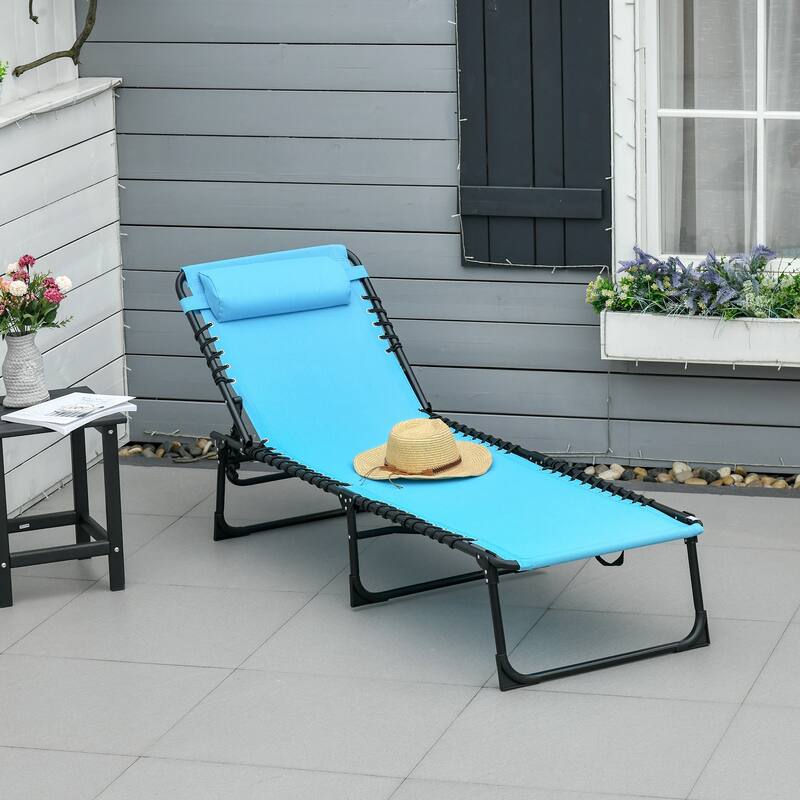 Outdoor Foldable Chaise Lounge Chair Sun Lounger with Adjustable Backrest for Beach Patio Poolside - Blue