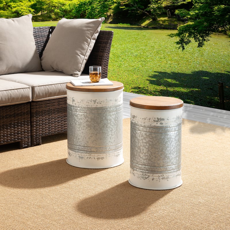 Glitzhome Set of 2 Industrial Farmhouse Outdoor Stool Storage Ottomans