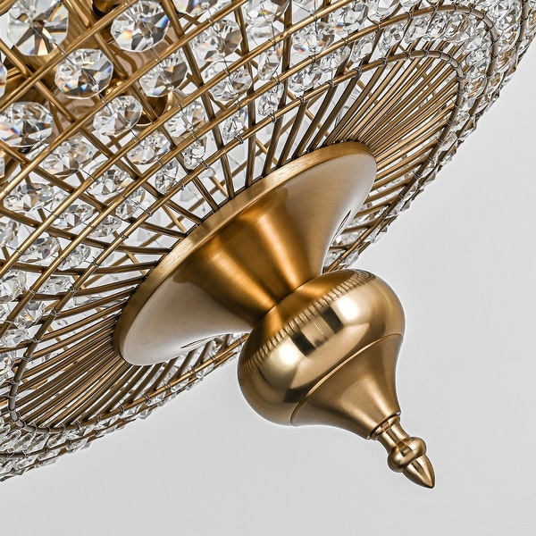 Retro French 4/5-Light Antique Brass Globe Crystal