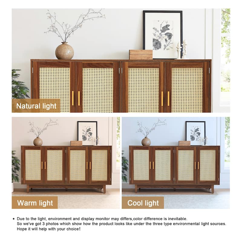 Rattan Accent Cabinet Storage Sideboard Buffet with 4 Doors