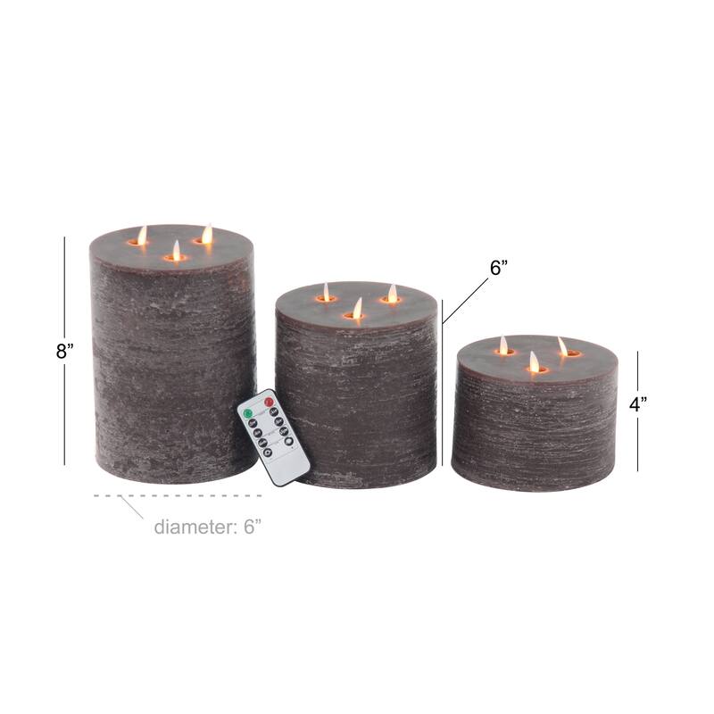 Wax Flameless Candle with Remote Control - Set of 3 Brown - Roche River Decor