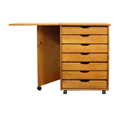 Adeptus Med Pine Solid Wood 7-drawer Gate Leg Roll Cart Desk