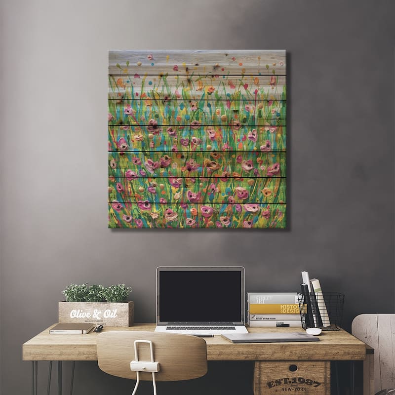 Pink And Green Print On Wood by Olga Tkachyk - Multi-Color