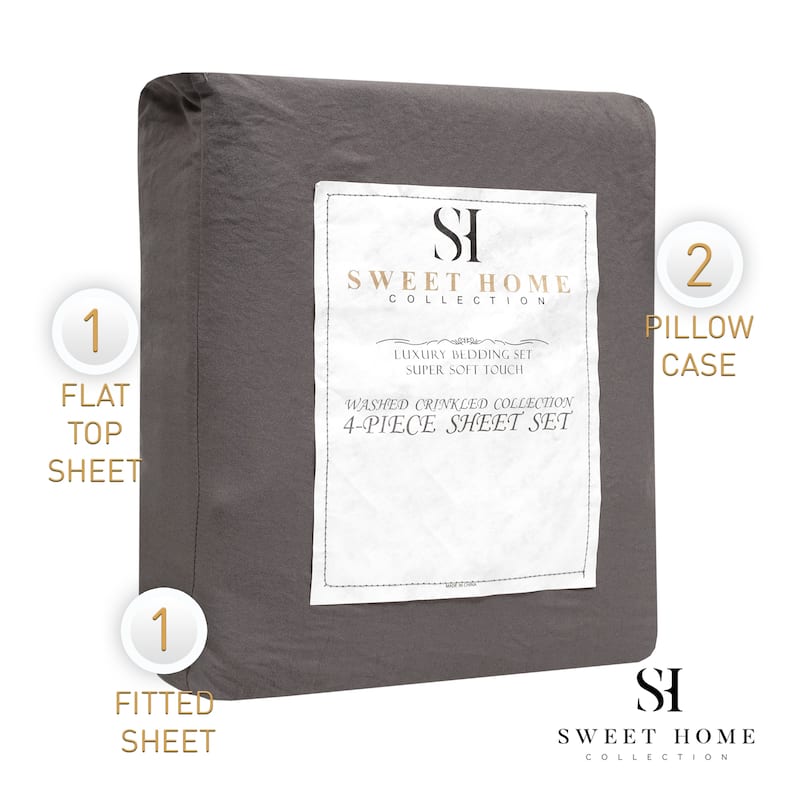 Sweet Home Collection Vintage Wash MIcrofiber Crinkle Sheet Sets
