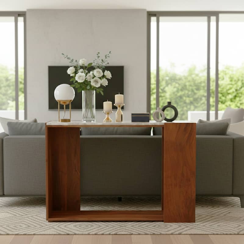 Wood Base Console Table Marble Top Modern Accent Furniture - 31" Ivory - 42.0"