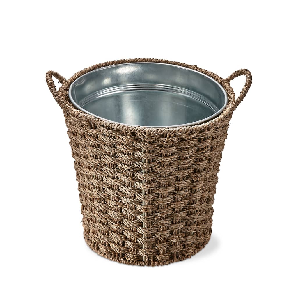 Seagrass Basketweave Ice Bucket Decorative Basket Natural Everyday 9.6 in H x 10.1 in L x 10.1 in W Wipe Clean