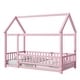 preview thumbnail 16 of 14, Twin Size Floor Wooden Bed with House Roof Frame and Fence Guardrails DIY Decor Kids