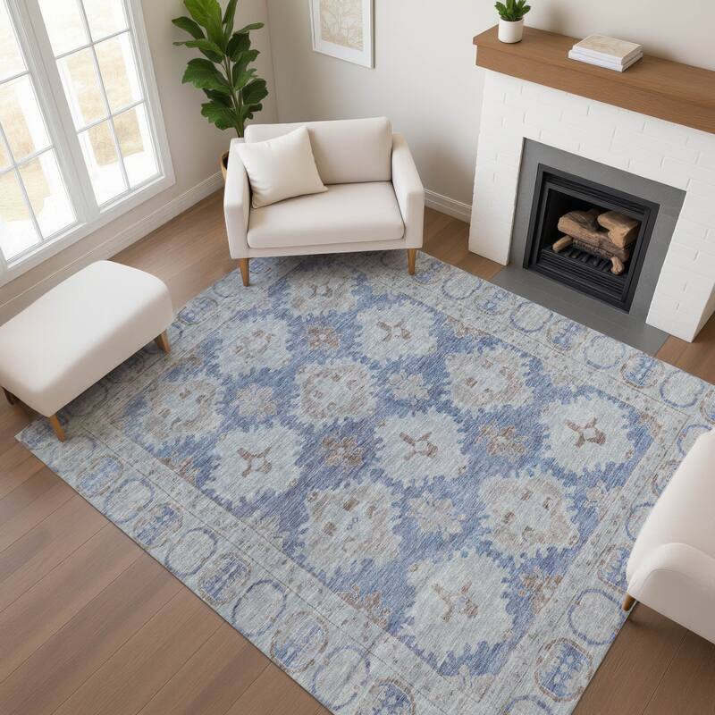 Premium Washable Super Soft Vintage Traditional Mayfield Rug - Blue - 9' x 12'