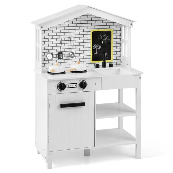 slide 2 of 5, Kids Kitchen Playset Farmhouse Pretend Play Toddler Kitchen Set White